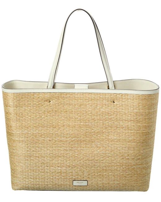 Jimmy Choo Natural Marli Small Raffia & Leather Tote