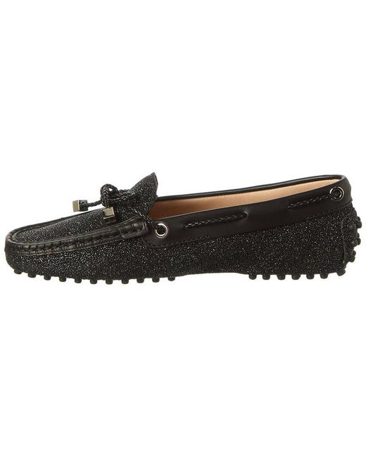 Tod's Black Glitter Leather Loafer