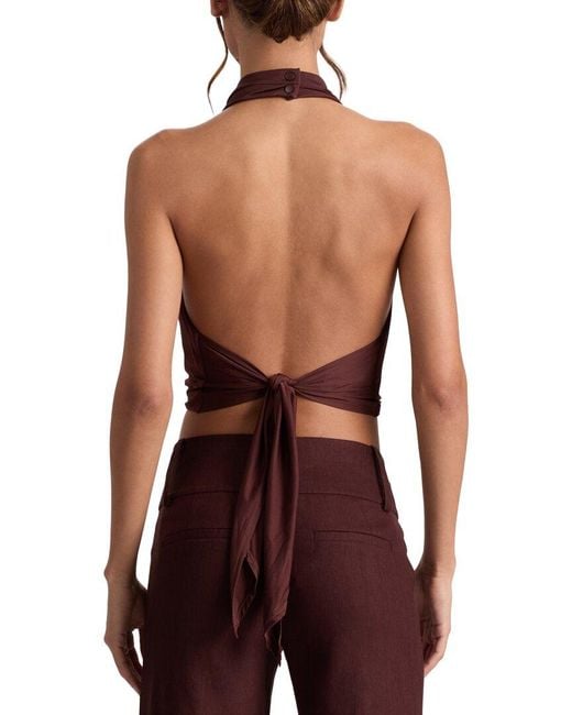 Alice + Olivia Red Ayanna Deep Cowl Tie Bk Halter Top