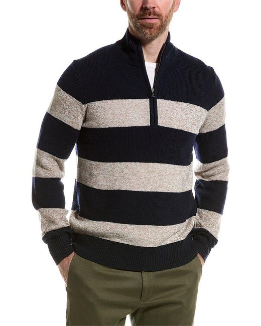 Brooks Brothers Blue Stripe Wool 1/2-zip Pullover for men