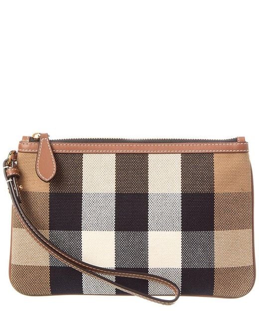 Burberry Brown Check Canvas & Leather Pouch
