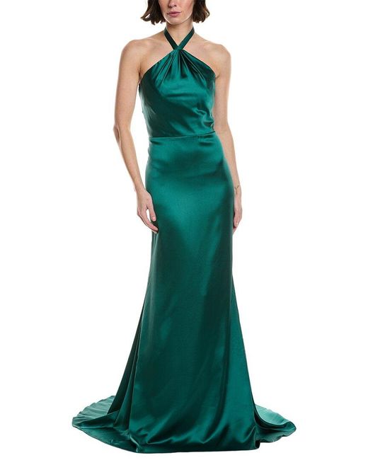 Rene Ruiz Green Stretch Satin Gown