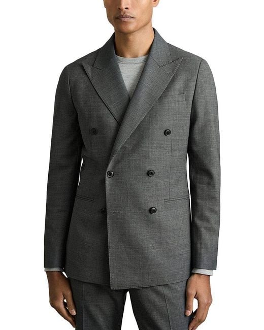 Reiss Gray Malibu Peak Textured Wool-Blend Blazer for men