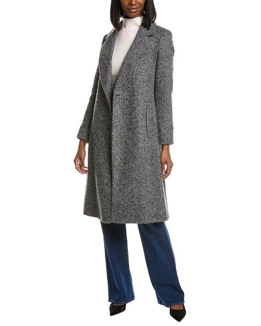 Sam Edelman Tweed Wool-blend Wrap Coat in Gray | Lyst