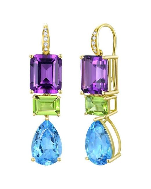 Kai Fine Jewelry Blue 14K 15.25 Ct. Tw. Diamond & Gemstone Drop Earrings
