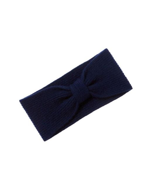 Phenix Blue Ribbed Bow Cashmere Headband
