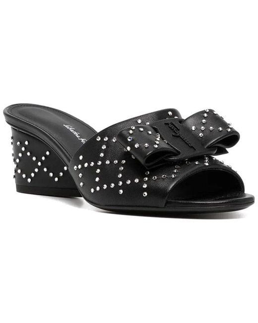 Ferragamo Black Valery 55 Leather Slide