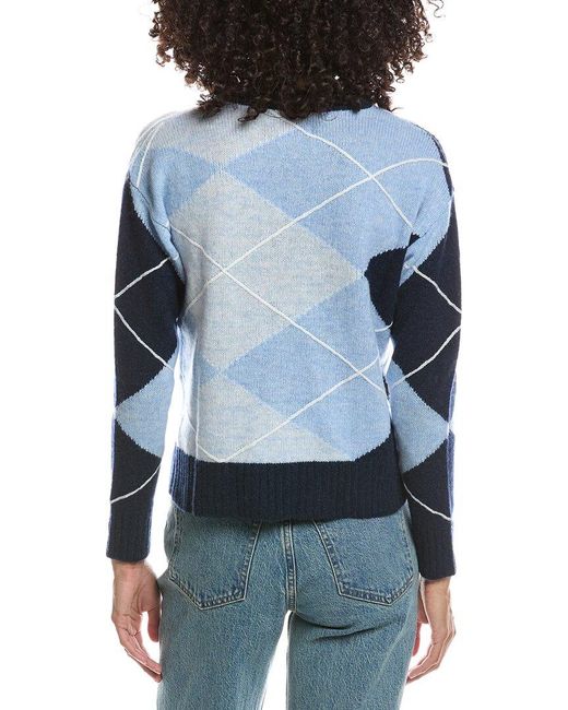 Brodie Cashmere Blue Argyle Crewneck Cashmere Sweater