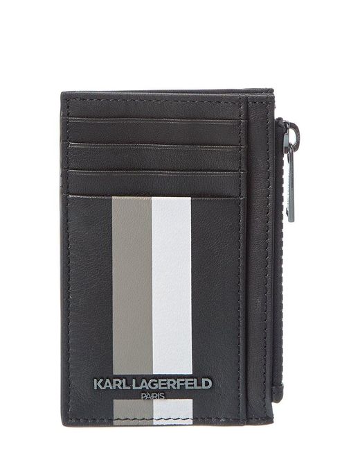Karl Lagerfeld Black Side Zip Leather Card Holder for men