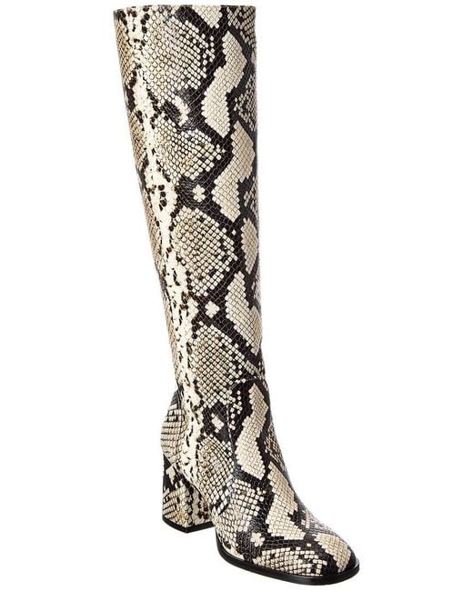 Stuart Weitzman White Nola Snake-Embossed Leather Knee-High Boot
