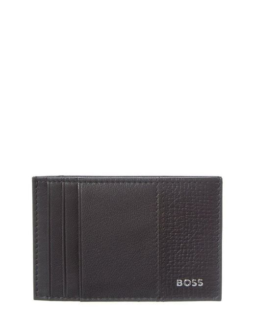 Boss Gray New Crosstown Leather & Mesh Card Case for men