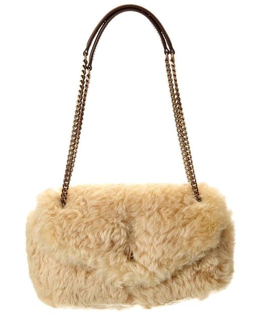 Saint Laurent Metallic Calypso Shearling & Leather-Trim Shoulder Bag