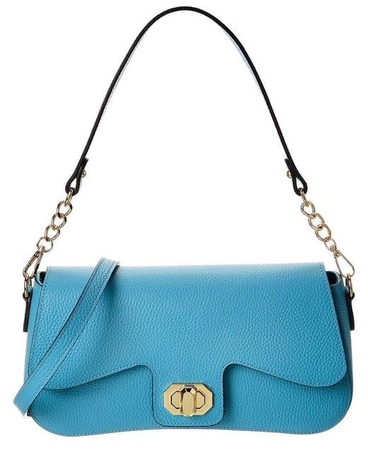 Italian Leather Blue Top Handle Shoulder Bag