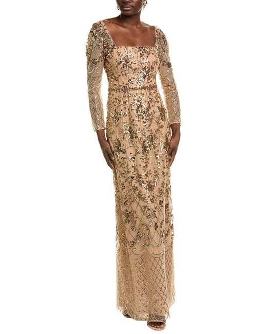 Marchesa Natural Sequin Lattice Gown