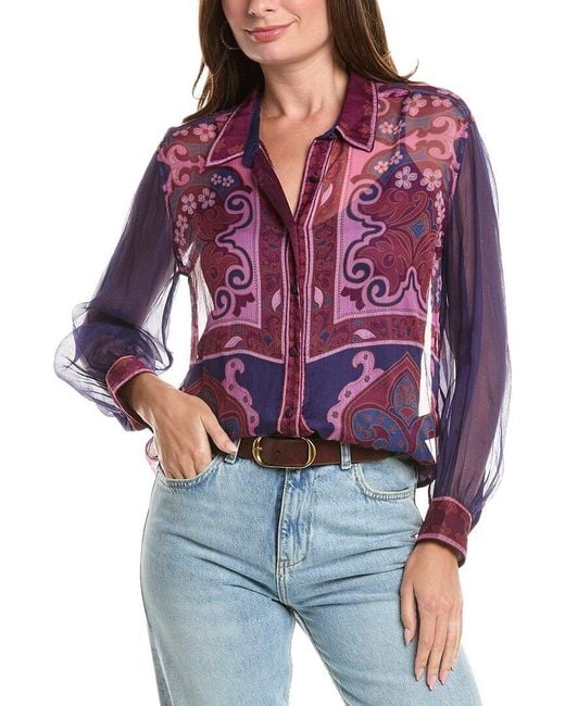 Johnny Was Red Itzel Button-Down Silk Shirt