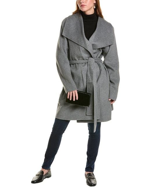 Tahari Ella Wool Blend Wrap Coat in Grey Lyst UK