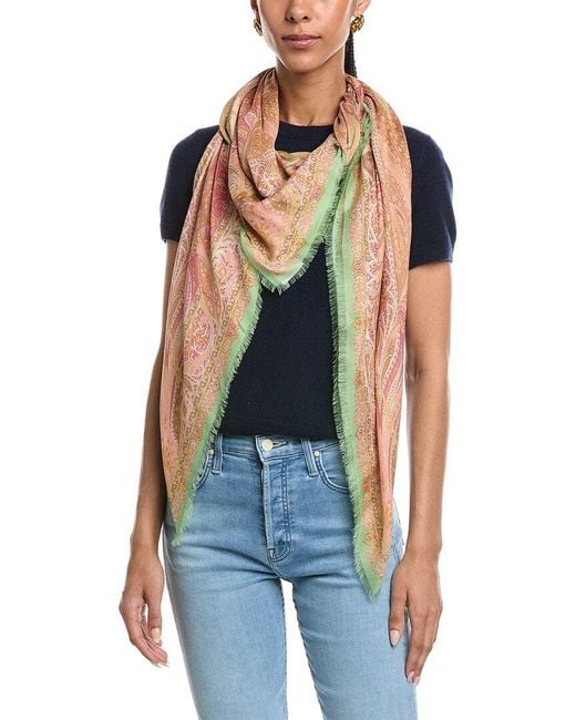 Etro Blue Logo Silk-Blend Shawl