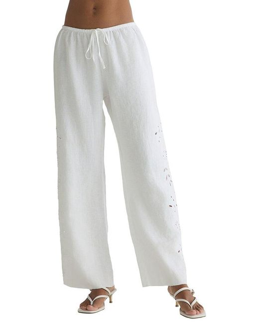 Bella Dahl White Side Embroidery Linen Beach Pant