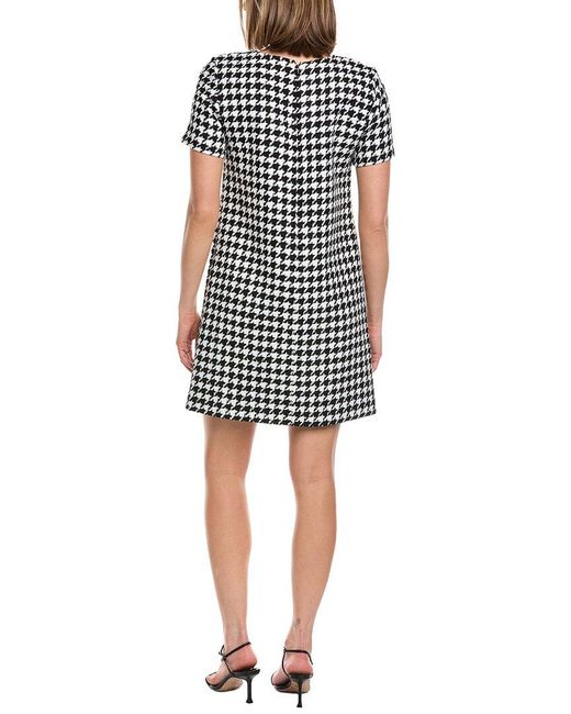 Carolina Herrera Blue Houndstooth Linen-Blend Shift Dress