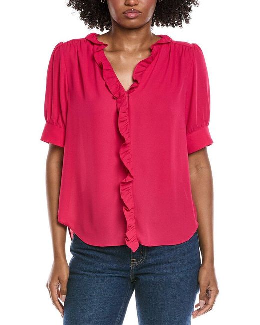 Cece Red Puff Sleeve Ruffle Top