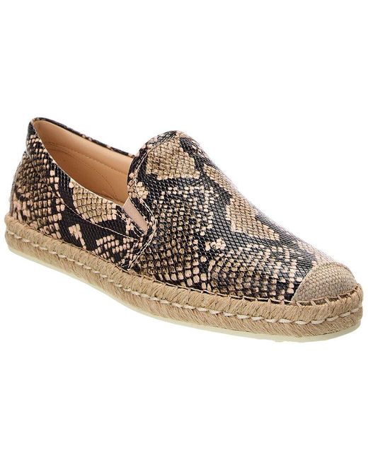 Tod's Brown Snake-Embossed Leather Espadrille