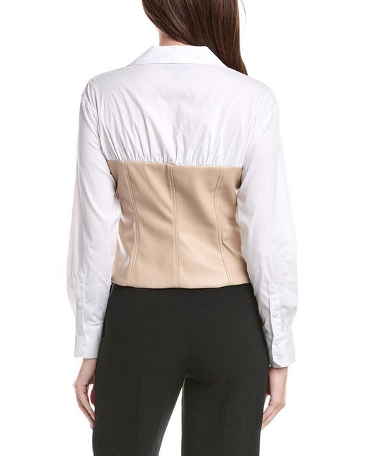 Kenneth Cole White Solid Poplin Top