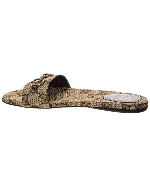 Gucci Brown Horsebit Gg Canvas Sandal