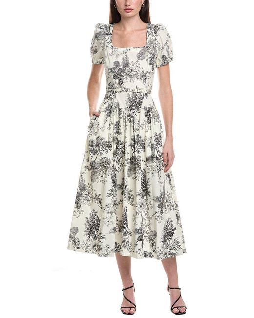 Maison Tara White Stretch Poplin Short Sleeve Midi Dress