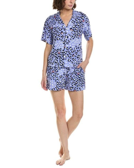 Hue Blue 2Pc Top & Boxer Pajama Set