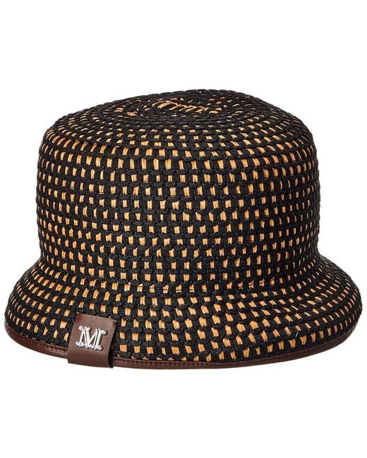 Max Mara Black Bacino Leather-Trim Hat