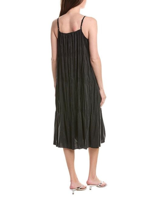 Eileen Fisher Black Petite Smocked Silk Dress