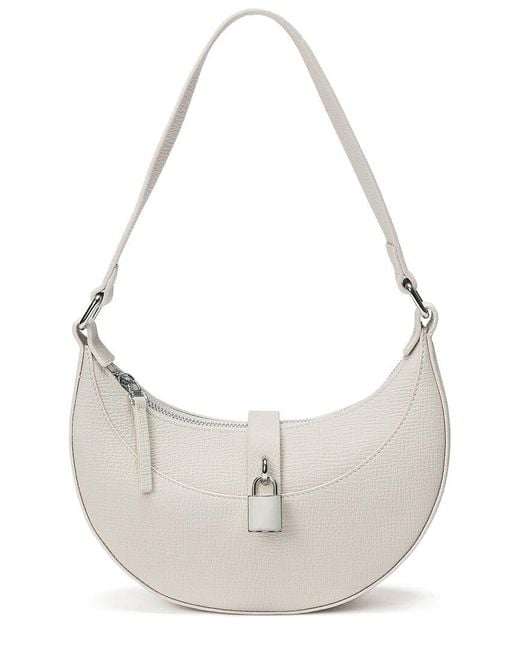 Tiffany & Fred Paris White Sleek Crescent Leather Shoulder Bag