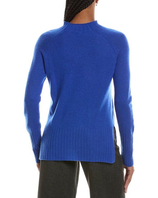 Forte Blue Basic Trim Low Funnel 100% Cashmere Pullover