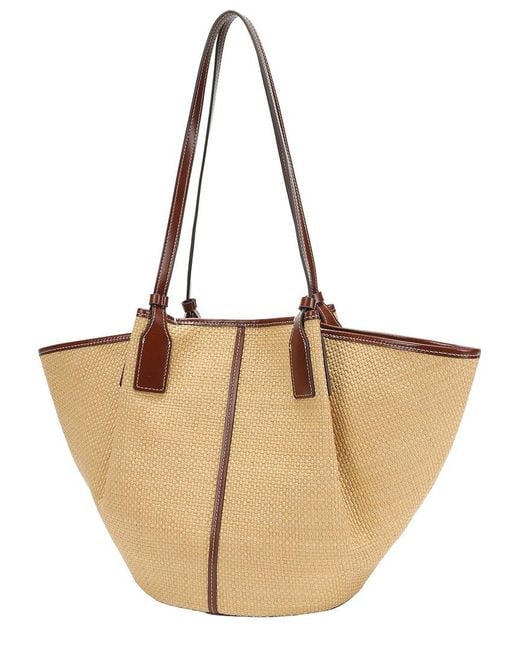 Tiffany & Fred Paris Natural Woven Straw & Leather Oversized Tote