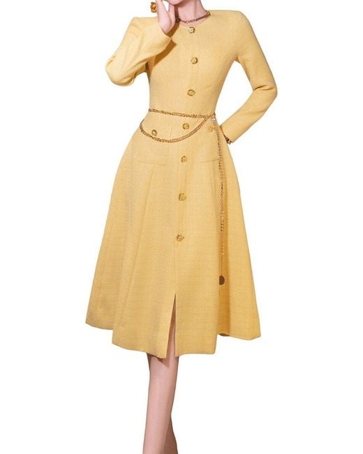 BRC By BURRYCO Yellow Long Sleeve Midi Dress