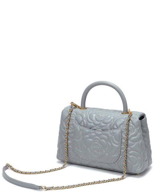 Tiffany & Fred Paris Gray Quilted Large Leather Satchel