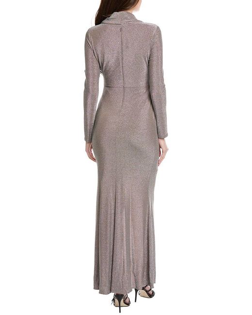 Joseph Ribkoff Natural Cowl-Neck Ruched Long Dress