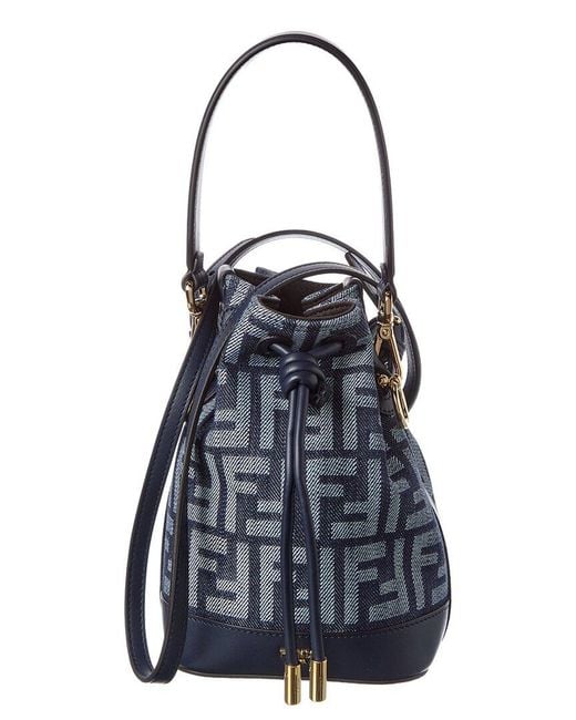 Fendi Blue Ff Logo Canvas & Leather Bucket Bag