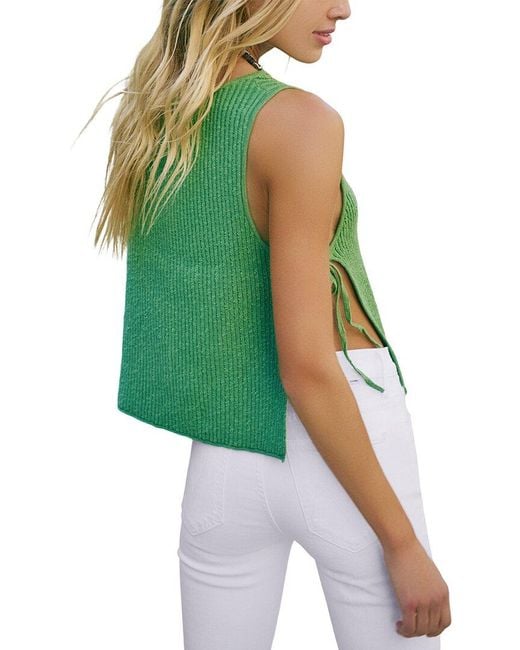 Free People Green Lizzie Linen-Blend Sweater Top