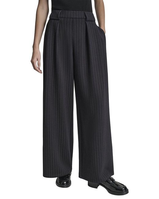 DKNY Black Straight Leg Pleated Pinstripe Pant