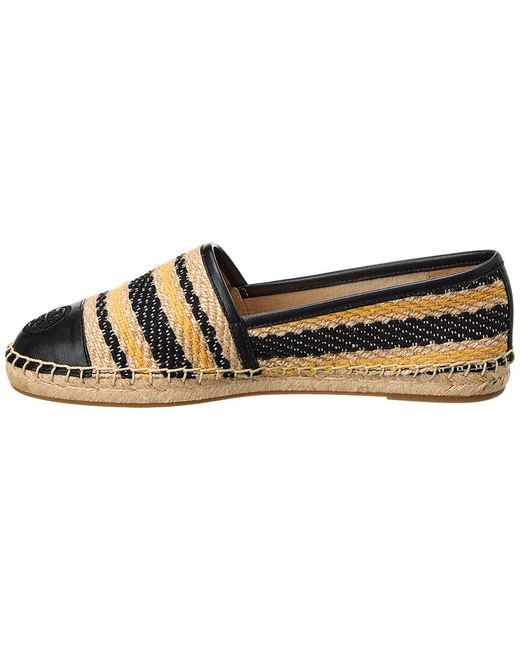 Tory Burch Brown Colorblocked Jute & Leather Espadrille