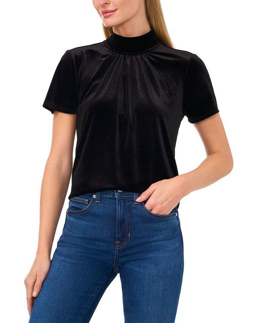 Cece Black Mock Neck A-Line Top