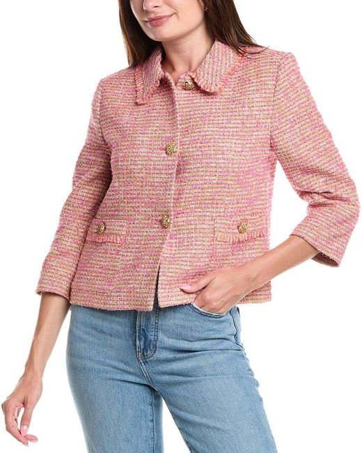 St. John Red Eyelash Tweed Jacket
