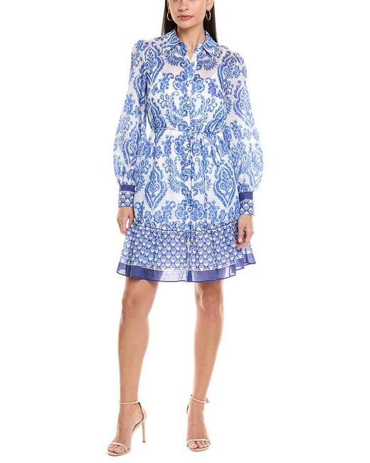 Julia Jordan Blue Linen-Blend Mini Dress