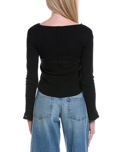 Free People Black Butterfly Cuff Thermal Top