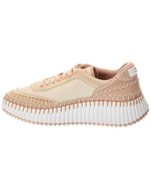 Chloé Natural Chloe Nama Leather & Suede Sneaker
