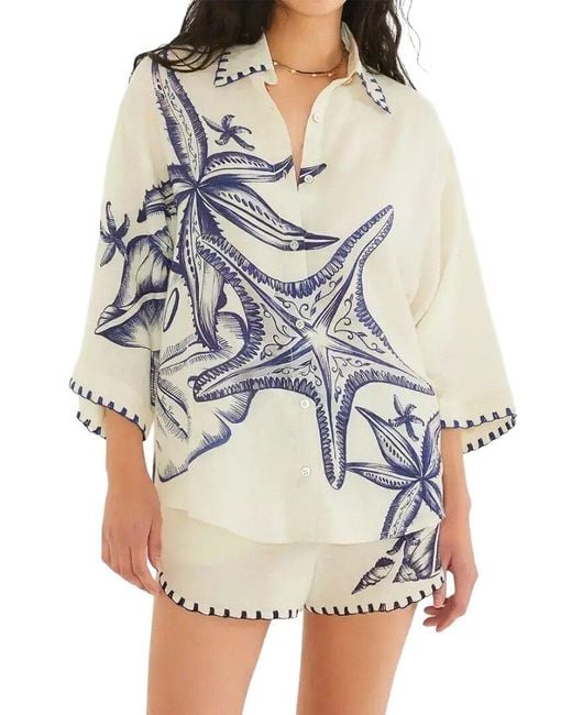 AMINA GLAM Gray 2Pc Linen-Blend Shirt & Short Set