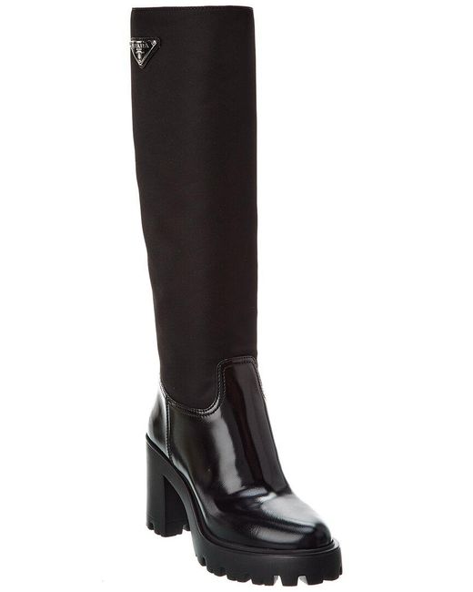 Prada Black Nylon & Leather Knee-high Boot