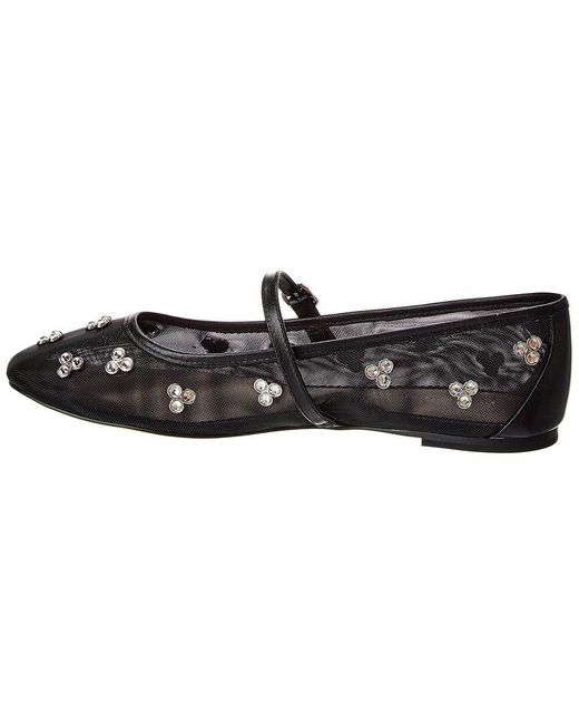 Stuart Weitzman Black Tammy Mesh & Leather Mary Jane Ballet Flat
