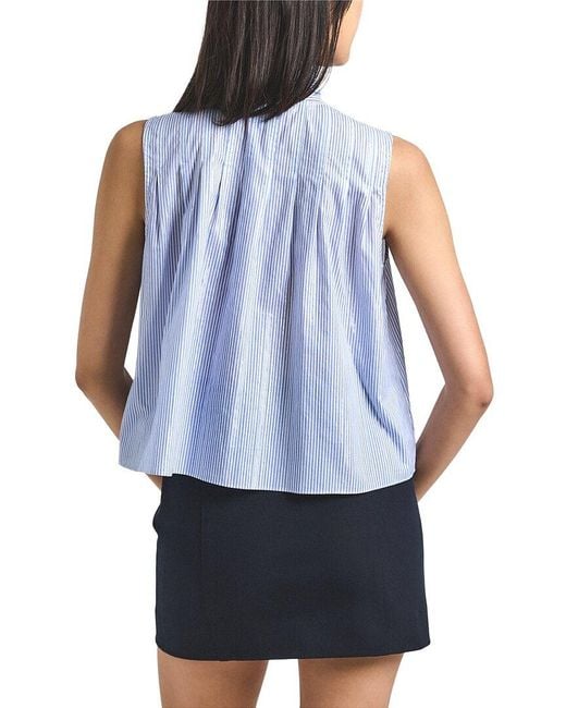 10 Crosby Derek Lam Blue Aviana Lurex Stripe Voile Tie Neck Sleeveless Top
